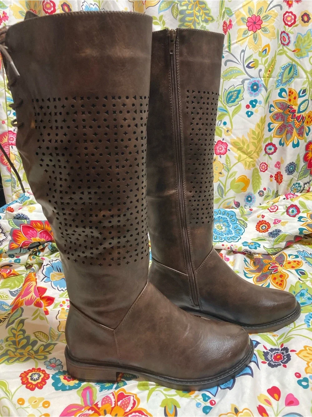 Valenti Franco Brown Barcelona Perforated Knee High Boots Size 7M